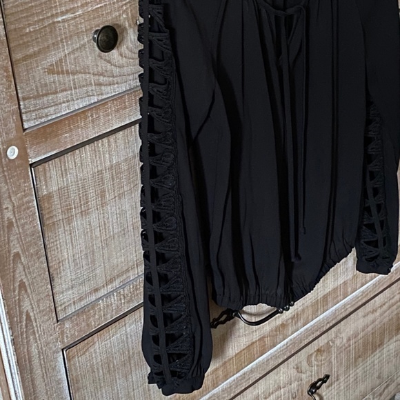 Black Long Sleeve Blouse with cutout detailing on sleeves, Size M - Picture 2 of 11